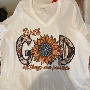 With God all things are possible Xlarge short sleeve white women tee